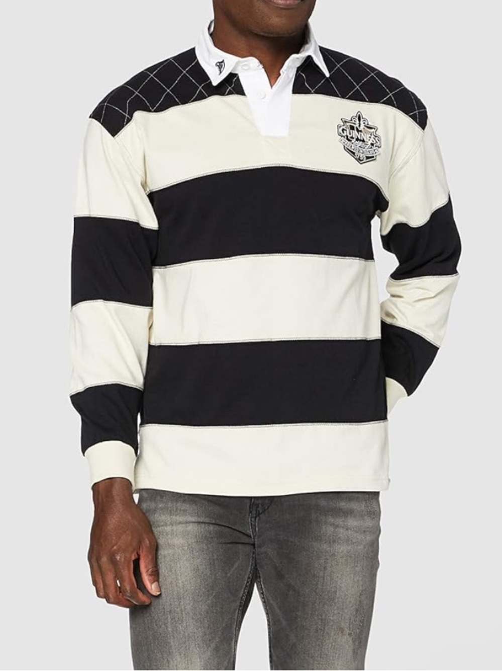 Guinness Rugby Shirt Brewed in Dublin Crest Cream and Black Stripes Size Large